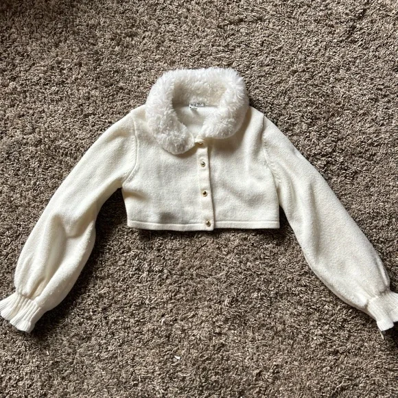 Janie and Jack White Faux Fur Collar sweater - Picture 1 of 4